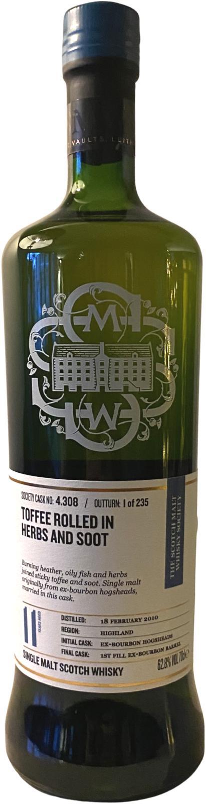 Highland Park 2010 SMWS 4.308 Toffee rolled in herbs and soot