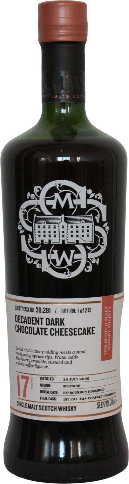 Linkwood SMWS 39.281 Decadent dark chocolate cheesecake