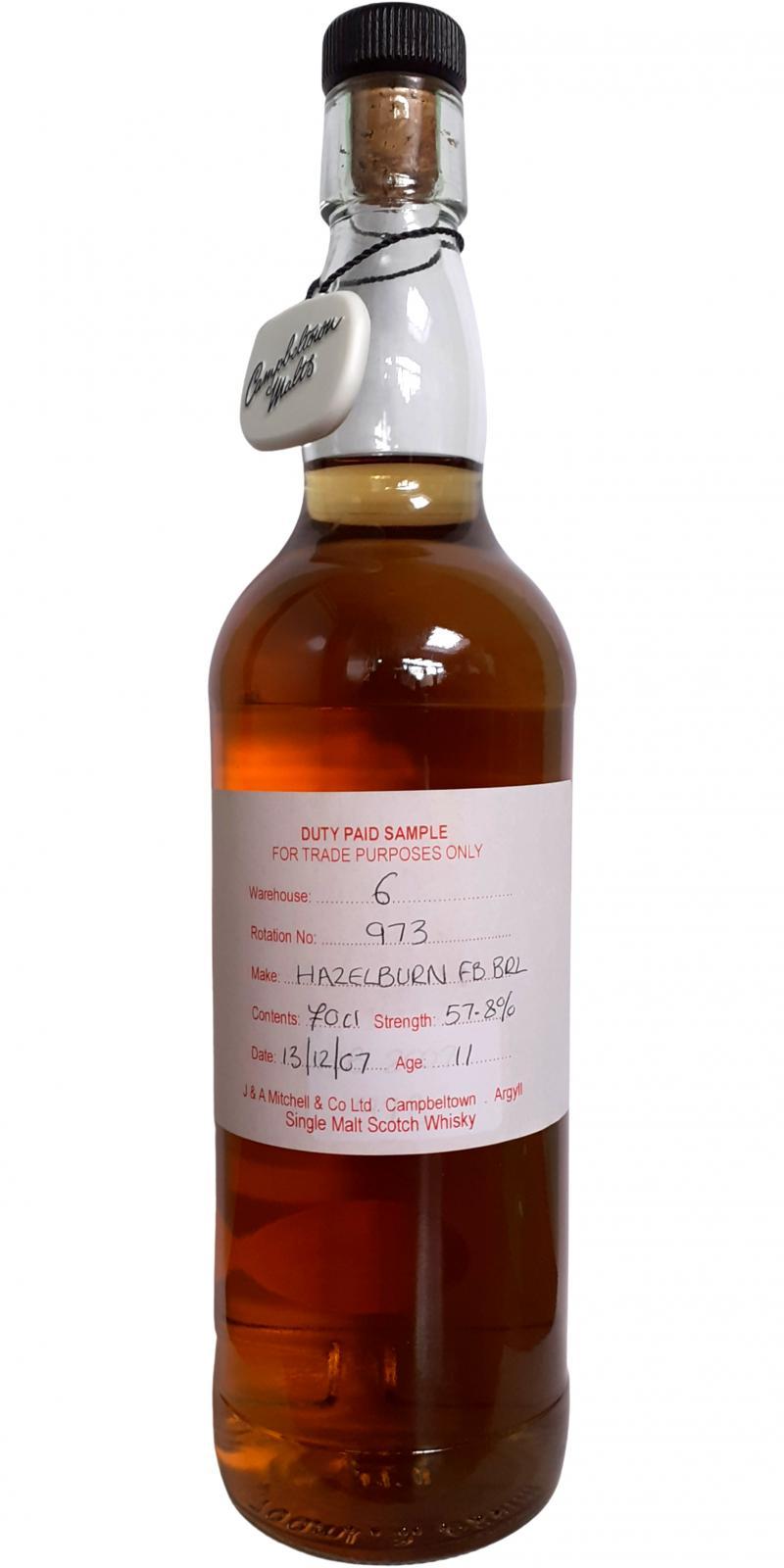 Hazelburn 2007 Duty Paid Sample - For Trade Purposes Only