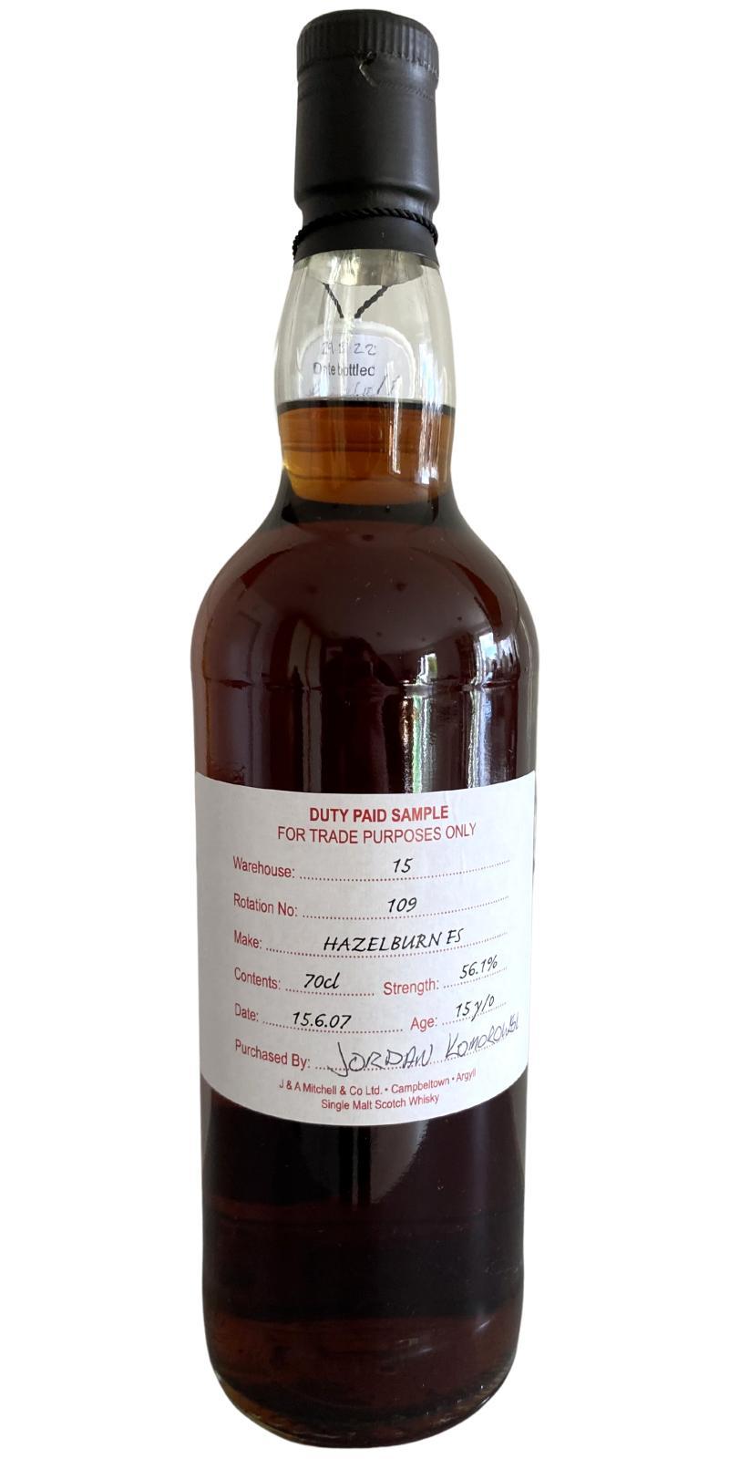 Hazelburn 2007 Duty Paid Sample - For Trade Purposes Only