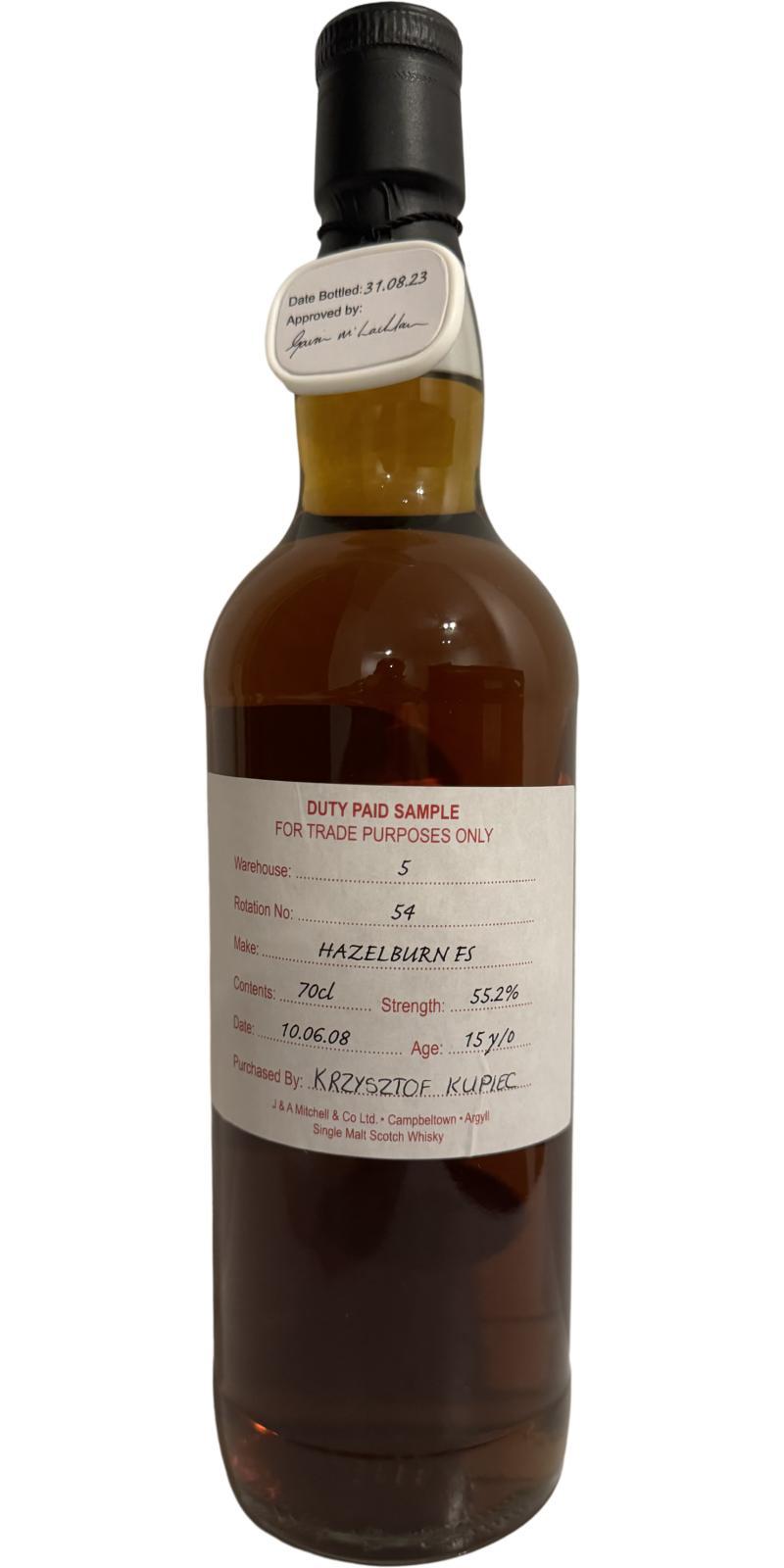 Hazelburn 2008 Duty Paid Sample - For Trade Purposes Only