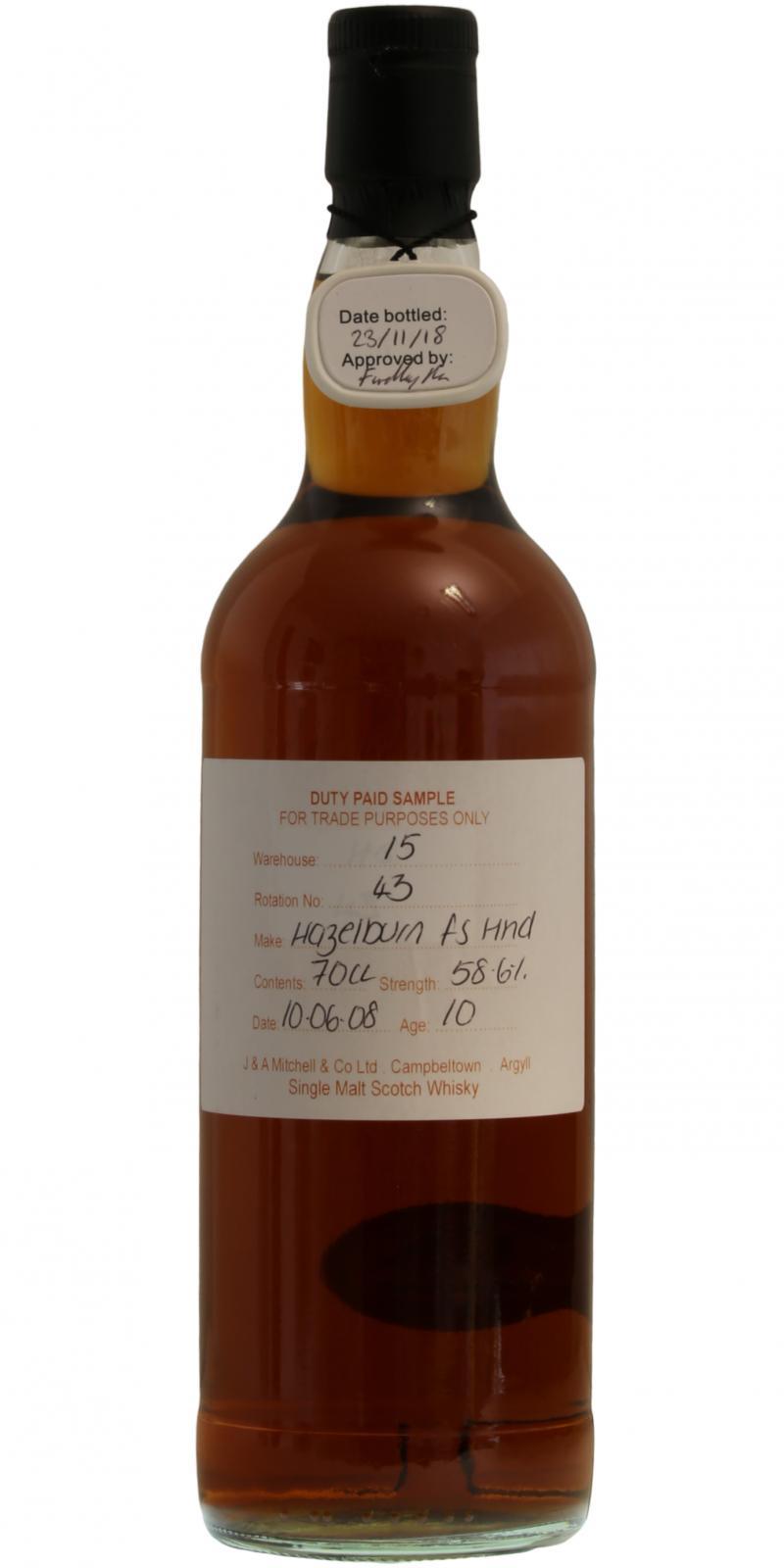 Hazelburn 2008 Duty Paid Sample - For Trade Purposes Only